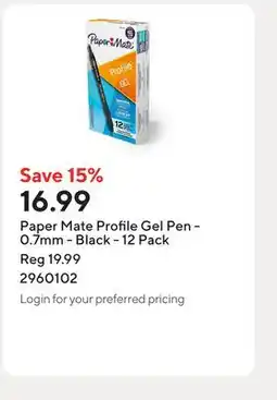 Staples Paper Mate Profile Gel Pen - 0.7mm - Black offer