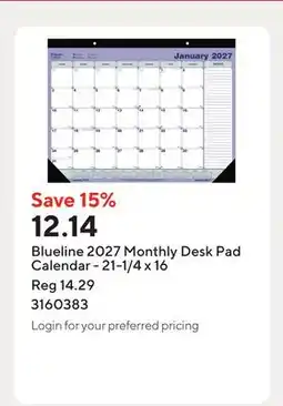 Staples Blueline 2027 Monthly Desk Pad Calendar - 21-1/4 x 16 offer