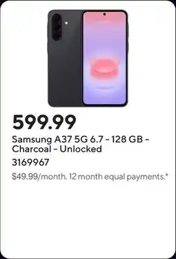 Staples Samsung A37 5G 6.7 - 128 GB - Charcoal - Unlocked offer