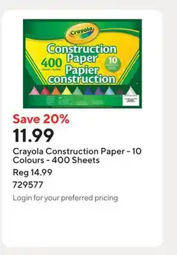 Staples Crayola Construction Paper - 10 Colours - 400 Sheets offer