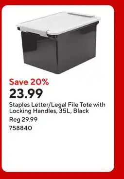 Staples Staples Letter/Legal File Tote with Locking Handles, 35L, Black offer