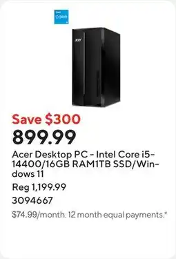 Staples Acer Desktop PC - Intel Core i5-14400/16GB RAM1TB SSD/Windows 11 offer