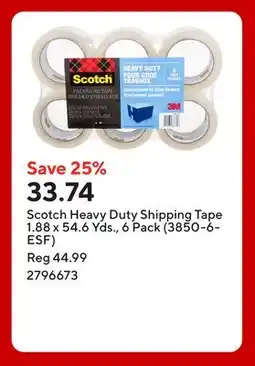 Staples Scotch Heavy Duty Shipping Tape 1.88 x 54.6 Yds., 6 Pack (3850-6-ESF) offer