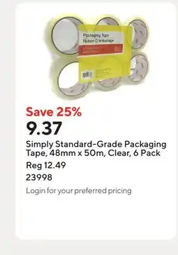 Staples Simply Standard-Grade Packaging Tape, 48mm x 50m, Clear offer