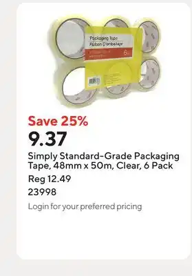 Staples Simply Standard-Grade Packaging Tape, 48mm x 50m, Clear offer