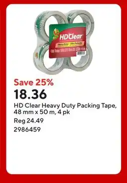 Staples HD Clear Heavy Duty Packing Tape, 48 mm x 50 m offer