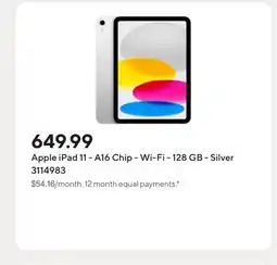 Staples Apple iPad 11 - A16 Chip - Wi-Fi - 128 GB - Silver offer