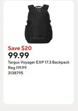 Staples Targus Voyager EXP 17.3 Backpack offer