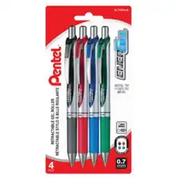 Staples Pentel Energel gel pen, 0.7mm retractable, assorted 4/pk offer