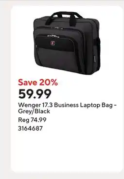 Staples Wenger 17.3 Business Laptop Bag - Grey/Black offer