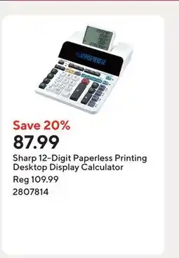 Staples Sharp 12-Digit Paperless Printing Desktop Display Calculator offer