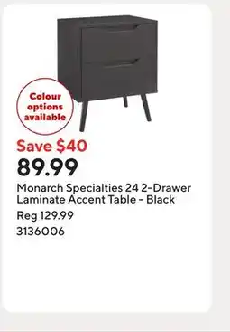 Staples Monarch Specialties 24 2-Drawer Laminate Accent Table - Black offer