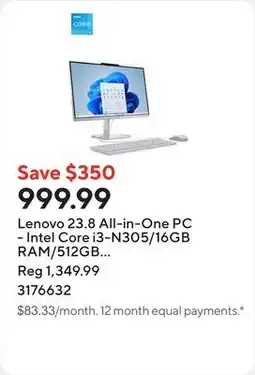 Staples Lenovo 23.8 All-in-One PC - Intel Core i3-N305/16GB RAM/512GB SSD/Windows 11 Home offer