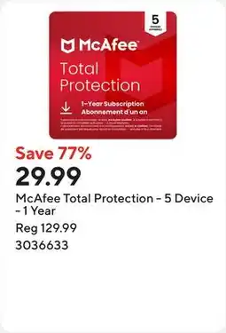 Staples McAfee Total Protection - 5 Device - 1 Year offer
