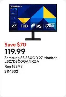 Staples Samsung S3 S30GD 27 Monitor - LS27D300GANXZA offer