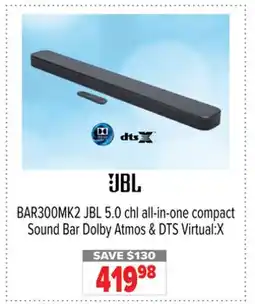 2001 Audio Video BAR300MK2 JBL 5.0 chl all-in-one compact Sound Bar Dolby Atmos & DTS Virtual:X offer