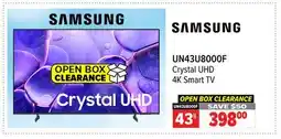 2001 Audio Video UN43U8000F- 43 SAMSUNG TV CRYSTAL UHD 4K SMART offer