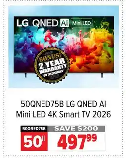 2001 Audio Video 50QNED75B LG QNED AI Mini LED 4K Smart TV 2026 offer