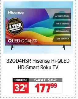 2001 Audio Video 32QD4HSR Hisense Hi-QLED HD-Smart Roku TV offer