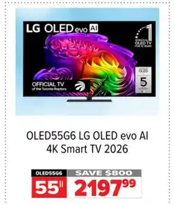2001 Audio Video OLED55G6 LG OLED evo AI 4K Smart TV 2026 offer