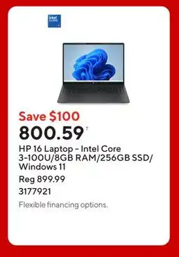 Staples HP 16 Laptop - Intel Core 3-100U/8GB RAM/256GB SSD/Windows 11 offer