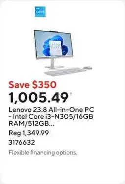 Staples Lenovo 23.8 All-in-One PC - Intel Core i3-N305/16GB RAM/512GB SSD/Windows 11 Home offer