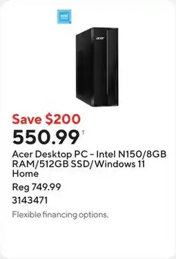 Staples Acer Desktop PC - Intel N150/8GB RAM/512GB SSD/Windows 11 Home offer