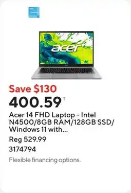 Staples Acer 14 FHD Laptop - Intel N4500/8GB RAM/128GB SSD/Windows 11 with 1-year of Microsoft 365 Personal offer