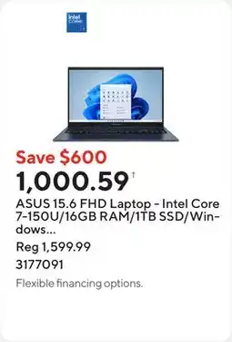 Staples ASUS 15.6 FHD Laptop - Intel Core 7-150U/16GB RAM/1TB SSD/Windows 11 Home offer