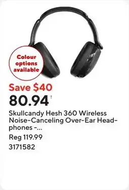 Staples Skullcandy Hesh 360 Wireless Noise-Canceling Over-Ear Headphones - True Black offer