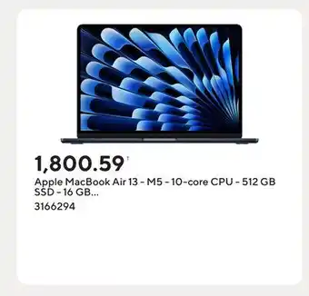 Staples Apple MacBook Air 13 - M5 - 10-core CPU - 512 GB SSD - 16 GB Unified Memory - Midnight - French offer