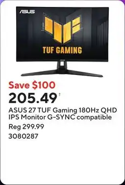 Staples ASUS 27 TUF Gaming 180Hz QHD IPS Monitor G-SYNC compatible offer