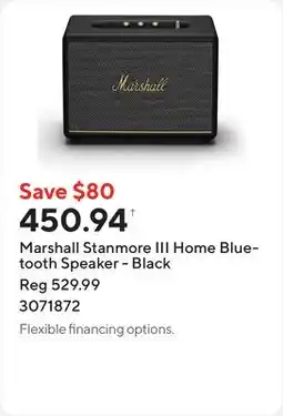 Staples Marshall Stanmore III Home Bluetooth Speaker - Black offer