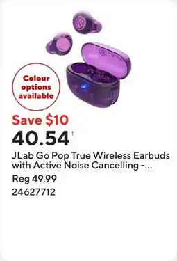 Staples JLab Go Pop True Wireless Earbuds with Active Noise Cancelling - Transparent Purple offer