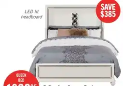 The Brick Ava Panel Bed with Headboard & Frame, LED, Glam, White - Queen Size offer
