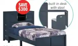 The Brick Quinn Platform Bed with Bookcase Headboard, Built-in Desk & Stool, Blue - Twin Size offer