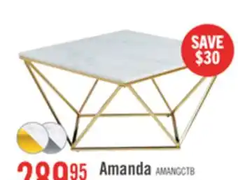 The Brick Amanda 31.5 Modern Square Coffee Table - White Marble Top with Gold Metal Base offer