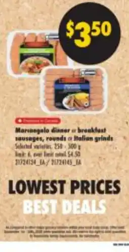 No Frills Marangolo dinner or breakfast sausages offer