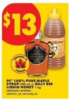No Frills pc 100% pure maple syrup or billy bee liquid honey offer