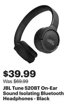 Best Buy JBL Tune 520BT On-Ear Sound Isolating Bluetooth Headphones - Black offer