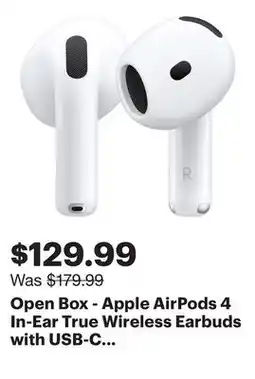 Best Buy Open Box - Apple AirPods 4 In-Ear True Wireless Earbuds with USB-C Charging Case offer