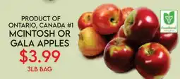 Fiesta Farms PRODUCT OF ONTARIO, CANADA #1 MCINTOSH OR GALA APPLES offer