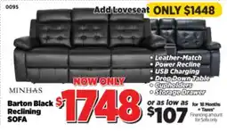 Surplus Furniture Barton Black Reclining SOFA offer