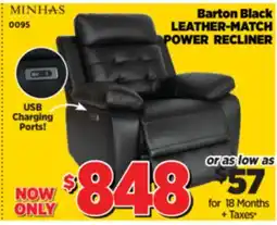 Surplus Furniture Barton Black Leather-Match Power Recliner offer