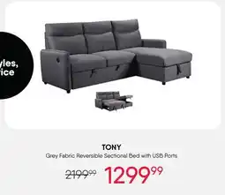 Meubles RD TONY Grey Fabric Reversible Sectional Bed with USB Ports offer