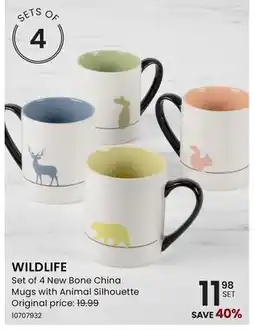 Stokes WILDLIFE Set of 4 New Bone China Mugs with Animal Silhouette offer