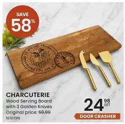 Stokes CHARCUTERIE Wood Serving Board with 3 Golden Knives offer