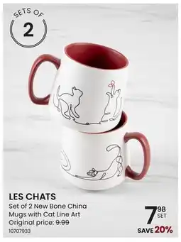 Stokes LES CHATS Set of 2 New Bone China Mugs with Cat Line Art offer