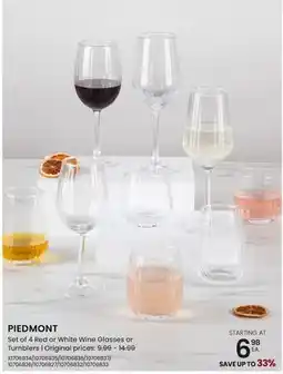 Stokes PIEDMONT Set of 4 Red or White Wine Glasses or Tumblers offer