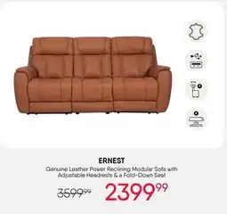 Meubles RD ERNEST Genuine Leather Power Reclining Modular Sofa with Adjustable Headrests & a Fold-Down Seat offer